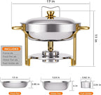 Gold 4 Pack Chafing Dishes for Buffet, 18/8 (304) Stainless Steel Food Pan with Lid, 6QT Round Chafing Dish Buffet Set Food Warmer, Food Warmers for Parties Buffet Catering Events Dinners