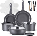 JEETEE 20 Pcs Pots and Pans Set Non Stick, Titanium Nonstick Cookware Set with Detachable Handle, Induction Kitchen Cookware Sets with Removable Handle, Camping RV Cooking Set, Oven/Dishwasher Safe