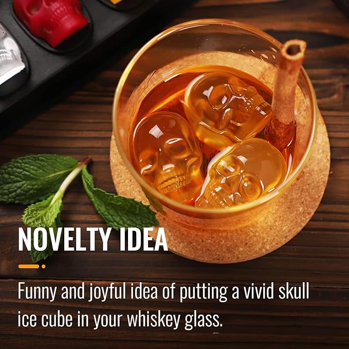 3D Skull Ice Cube Mold Tray -Novelty Shaped Ice Maker for Whiskey Cocktails Drinkers,Bartenders,Easy Release Silicone kull Molds,Baking Chocolate Candy,Home Bars