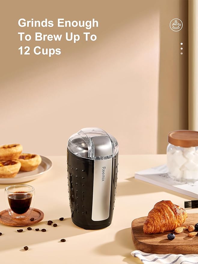 Coffee Grinder, Electric Coffee Grinder with 3.5Oz Large capacity, One-Touch Coffee and Spice Grinder with Stainless Blade, Cleaner Brush And Spoon for Home Use (Black)