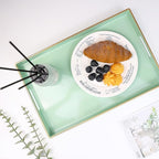 Spsyrine Green Decorative Serving Tray with Handles, Elegant Plastic Coffee Table Tray for Ottoman, Living Room, Home Decor 15.6" X 10.2"