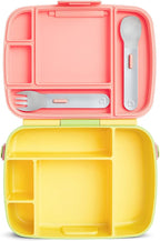 Munchkin Lunch Bento Box for Kids and Toddlers, Includes Stainless Steel Utensils, BPA-Free, 18 Months and Up, Pink/Green/Yellow