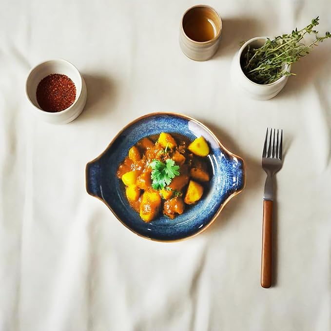 Ceramics Au Gratin baking Dishes Set of 4, Baking Tray Bake ware, 8.6 oz Ramekins, for Pie Pan, Appetizer, Tart, Dessert, Quiche, Oven Small dish, individual dishes, Round 7.5 Inch