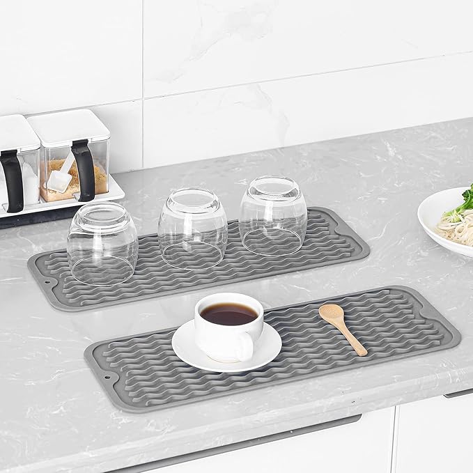 Silicone Dish Drying Mat for Multiple Usage,Easy clean,Eco-friendly,Heat-resistant Silicone Mat for Kitchen Counter,Sink,Bar,Bottle,or Cup Grey M 17 inches x 6 inches