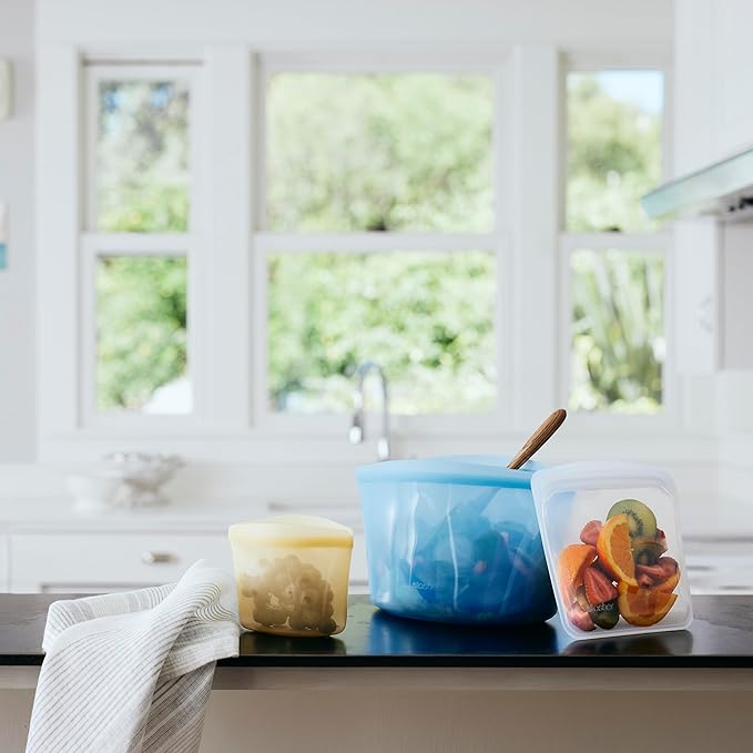 Stasher Premium Silicone Reusable Food Storage Bowl, Blue, Microwave, Sous Vide, Dishwasher, Oven and Freezer Safe, BPA Free, Leak-free, Eco-friendly, 8-Cup Bowl