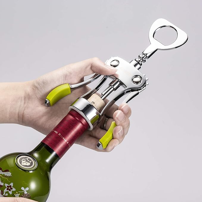 Beneno Wine Opener, Zinc Alloy Premium Wing Corkscrew with Multifunctional Bottles Opener, Sharp Wine Corkscrew with Ergonomic Non-Slip Wing Handle, Upgrade Green