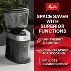 Melitta Molino Flat Burr Coffee Grinder | Whole Bean Grinder | Easy Clean & Assembly | Safety Lock Feature | with Cleaning Brush and Spoon Included |Capacity: 8 oz (225g) | 14 cups