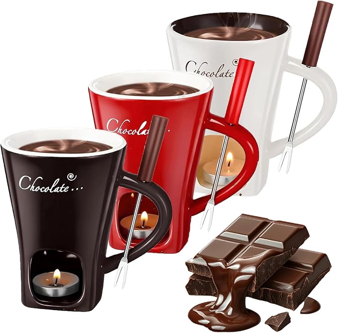 Chocolate Melting Mug With Candle, Ceramic Fondue Mug Meltie Cup, Melting Love Cup, Ideal Gifts For Christmas, Birthday, Wedding (3Pcs Mix)