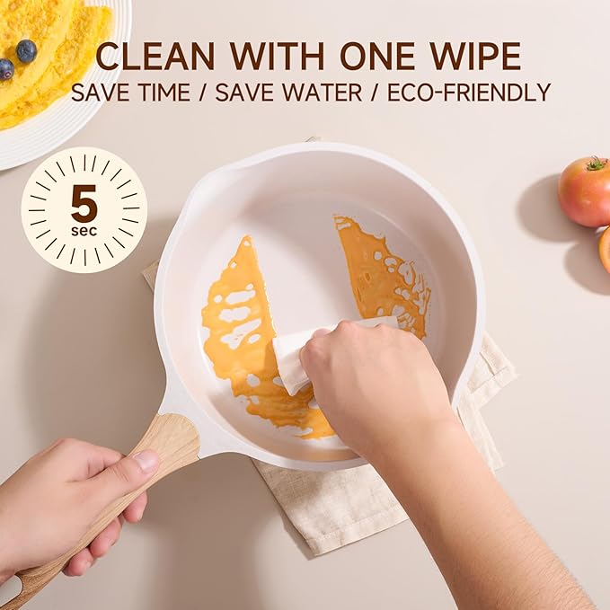 JEETEE 1.5 Quart Saucepan with Lid Nonstick Stone Coating Sauce Pan Milk Pan for Cooking Inudction Pot(Beige)