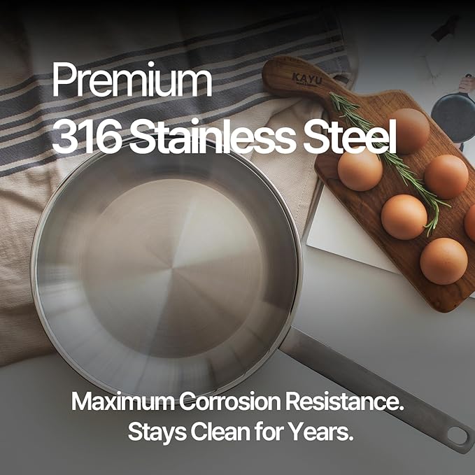 9.4-Inch 316 Stainless Steel Frying Pan, 5-Ply Stainless Steel Skillet, Induction Compatible, Dishwasher & Oven Safe