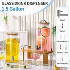 2 PCS Glass Drink Dispenser Set 1.5 Gallon With Stand, Spigot, Large Water Drink Dispensers for Parties for Lemonade, Juice, and Wedding, Bars