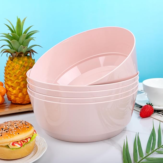Hioasis 8 Pack Easter Plastic Serving Bowls 128oz Pink Plastic Bowls Heavy Duty Disposable Serving Bowls for Party Snack & Salad & Candy & Bar Buffet & Easter