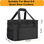 Slow Cooker Carrying Bag, Double Layer Insulated Design Slow Cooker Carrier with Removable Hard Liner and Pot Lid Fastener Fit for 6-8 Quart Crock Pot, Black