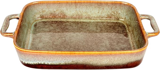 Rectangular 10 x 8 Casserole Dish, 1.9 Qt Ceramic Au gratin Baking Dish with Handles, or for mixing, salad, pasta plate, Best gift for those who love baking, Microwave, Oven safe