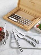 Cangshan 1027044 Rain II Series 8-Piece 420 Stainless Steel Forged Steak Knife Set in Bamboo Storage Chest