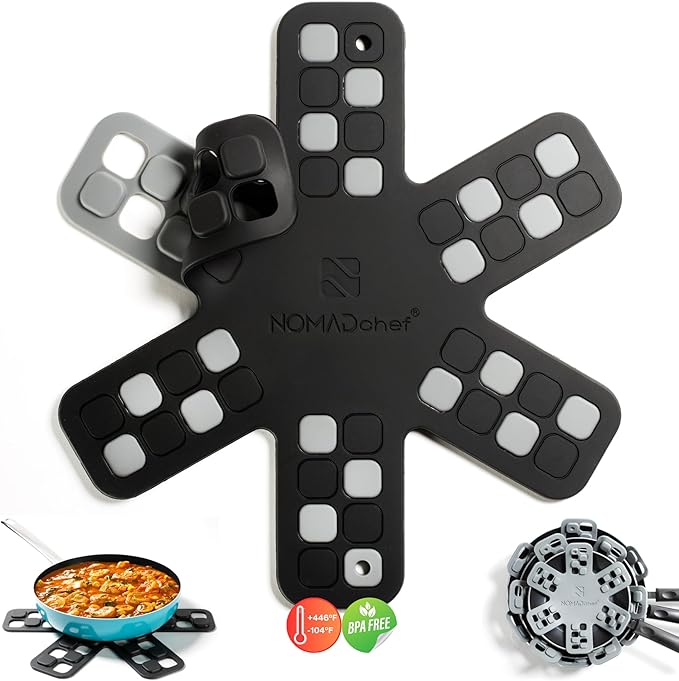 Dual-Use Silicone Pan Protectors for Stacking & Trivets for Hot Dishes | Silicone Trivet Mat | Perfect for Pot and Pan Protectors For Stacking | Cookware Protectors For Stacking (M-BLK/GREY)