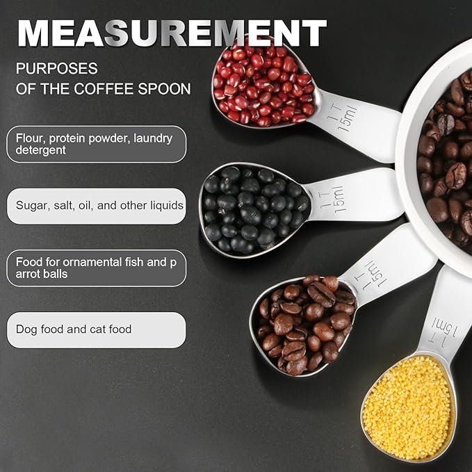 Coffee Scoop Set, Tablespoon Scoop 2 Pc Set (1 Tbsp & 2 Tbsp), Stainless Steel Measuring Spoons for Ground Coffee with Short Handles, for Tea, Sugar, or Flour