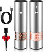 Electric Salt and Pepper Grinder Set - USB Rechargeable - Durable Modern Style - Automatic Black Peppercorn & Sea Salt Spice Mill Set with Adjustable Coarseness & LED Light Refillable