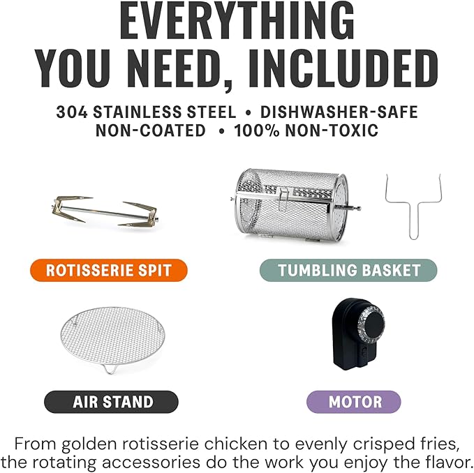 Non Toxic Air Fryer™ - Glass AirFryer 5 Quart w/ 360 Visibility, Self-Cleaning, 400F Vortex Air Fryer for Even Cooking, BPA-Free Teflon Free, 6-in-1 Functions, Rotisserie, Roast, Bake, Lavender
