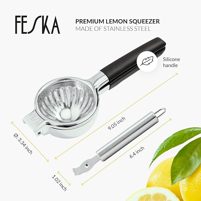 Stainless Steel Lemon Squeezer - Premium Citrus Juicer - Lime Squeezer for Seedless Juicing - Stainless Steel Hand Juicer 2 pcs - Easy to Wash Lemon Press