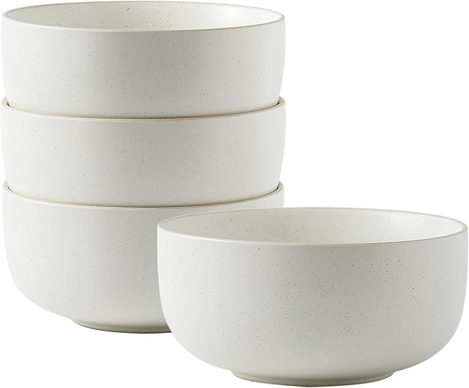 S&Q'S CERAMICS S&Q Ceramic Bowls for Kitchen, 36 Ounce, Large Capacity Cereal Bowls Set of 4, For Soup, Oatmeal, Breakfast, Microwave and Dishwasher Safe, Glazed Matte Off White…