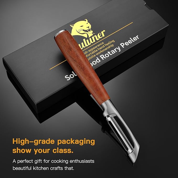 KU LUNER Premium 304 Stainless Steel Multifunctional Kitchen Fruit and Vegetable Peeler with Real Wood Handle，Ultra Sharp Strong Blade