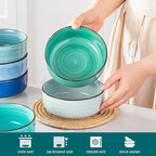 vancasso Bonita Cereal Bowl Set of 6, 24 Oz Ceramic Bowls for Kitchen, Dishwasher & Microwave Safe Bowls for Soup, Cereal, Dessert, Fruit, Blue Colored Bowl Set