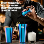 IOV Boston Cocktail Shaker Bar Set, Bartender Kit Drink Mixer Set with 18 oz & 28 oz Boston Shakers, Hawthorne Strainer, Double Jigger, Bar Tool Kit and Recipe Booklet - Rainbow