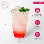 Kate Aspen Clear Ribbed Acrylic Glasses Drinkware Set of 8, 21 oz, Plastic Tumblers, Tumblers & Water Glasses, BPA-Free Plastic Cups Reusable for Cocktails,Pool Parties & Outdoor Entertaining