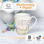 Christian Art Gifts Inspirational Ceramic Coffee & Tea Scripture Mug for Women: Lord is My Strength Encouraging Bible Verse Psalm, Cute Microwave & Dishwasher Safe Cup, White Multicolor Floral, 12 oz.