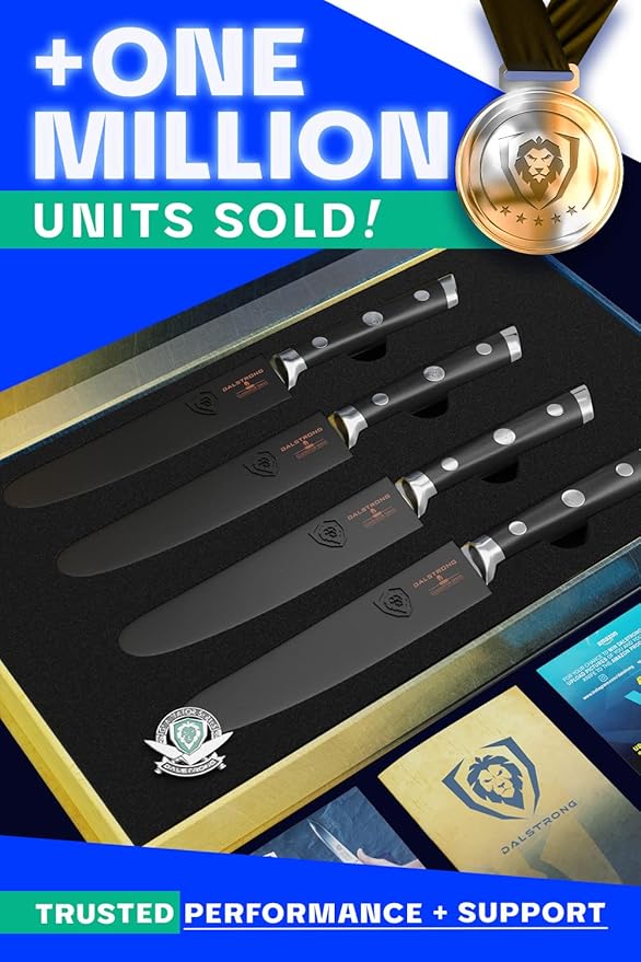 Dalstrong Steak Knives-4pc- Serrated Blade-Gladiator Series Elite-Forged German High-Carbon Steel-Table Dinner Kitchen Knives-Sheaths-Razor Sharp - Dinner Set-NSF Certified