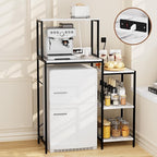 Mini Fridge and Microwave Stand Over Refrigerator Storage Shelf with Power Outlet, 5 Tiers Adjustable Bakers Rack Cabinet Coffee Bar Appliance Organizer for Dorm Office,Marble-Look