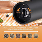 Electric Salt and Pepper Grinder Set with Charging Base，Matte Automatic Pepper Grinder Set Top-Refill, Flexible Coarsenes, 110ml Larger Capacity with LED Light for Home Kitchen (2 pack)