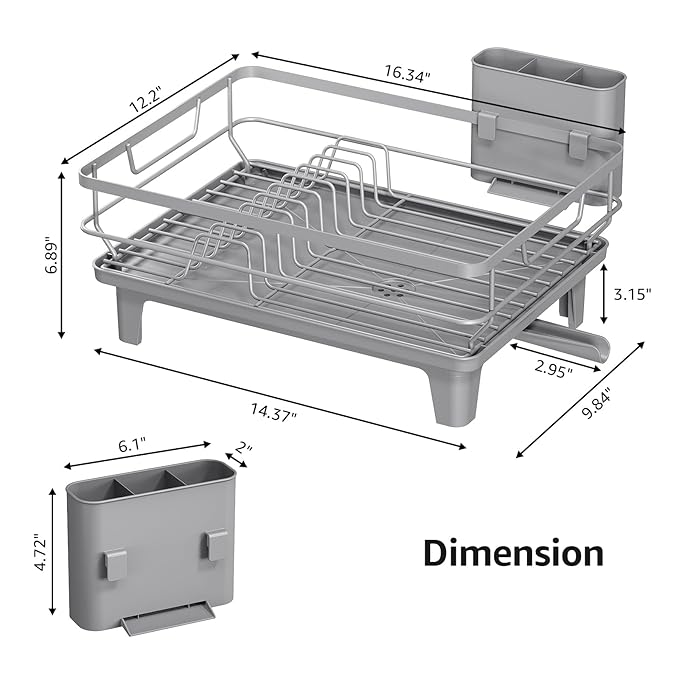 Dish Drying Rack for Kitchen Counter, Space-Saving Dish Rack, Multifunctional Dish Drainer Rack, Sink Kitchen Dishes Strainer, Dryer Rack with Drain Board, and Cutlery Holder,Small Size Gray