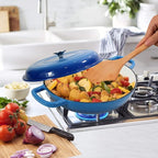Cast Iron Dutch Oven 3.8 Quart Pot With Lid - Blue Heavy Duty Dual Handles Porcelain Enameled Skillet - Family or Friends Gifts