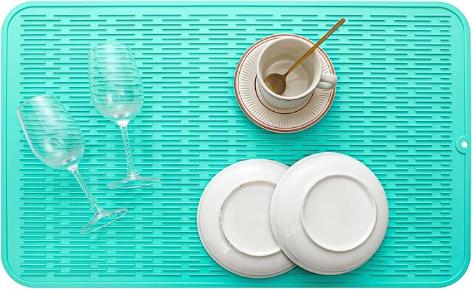 Silicone Dish Drying Mat for Multiple Usage,Easy clean,Eco-friendly,Heat-resistant Silicone Mat for Kitchen Counter or Sink,Refrigerator or Drawer Liner Mint 3XL 28 inches x 18 inches