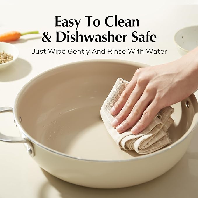 Redchef Ceramic Saute Pan with Lid, Nonstick Deep Frying Pan, 5QT Jumbo Cooker with Helper Handle & Lid, Non Toxic Ceramic Cooking Pan, Chef Pan, Dishwasher & Oven Safe, PFAS PFOA & PTFE Free