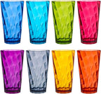US Acrylic Optix Plastic Reusable Drinking Glasses (Set of 8) 20oz Water Cups in Jewel Tone Colors | BPA-Free Tumblers, Made in USA | Top-Rack Dishwasher Safe
