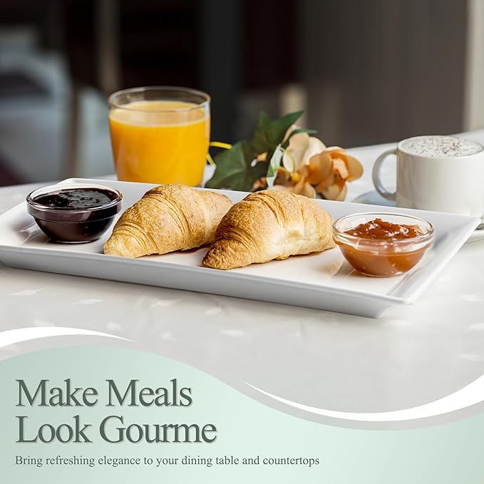 Rectangular Ceramic Serving Platters Set of 4, 14 inch Large Porcelain Serving Plates, White Appetizer Trays, Dishwasher Safe Plates for Steak, Charcuterie, Thanksgiving Turkey, Desserts