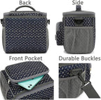 FlowFly Insulated Reusable Lunch Bag Adult Large Lunch Box for Women and Men with Adjustable Shoulder Strap,Front Zipper Pocket and Dual Large Mesh Side Pockets,Alphabet