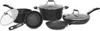 Starfrit The Rock 8PC Non-Stick Cookware set - Durable Forged Aluminum - Oven Safe - PFOA Free - Easy to Clean - Black