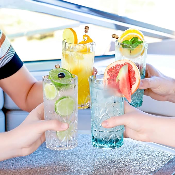 BELLAFORTE Shatterproof Tritan Tall Tumbler Set of 4, 18oz - Myrtle Beach Drinking Glasses - Unbreakable Plastic Glasses Drinking for Gift, Party, New Year - BPA Free - Dishwasher Safe - Smoke Gray