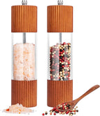 Wooden Salt and Pepper Grinder Set, 8 Inch Manual Salt and Pepper Mills, Premium Acrylic Salt and Pepper Shakers with Adjustable Ceramic Core, Refillable Shakers for Kitchen(2 Pack)