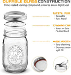 Regular Mouth Glass Mason Jars 16 oz, 6 Pack Glass Canning Jars with Metal Airtight Lids and Bands and Measurement Marks, for Canning, Preserving, Overnight Oats, Jam, Jelly, Food Storage, DIY etc