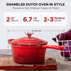 Onader 2QT Saucepan with Lid, Enameled Cast Iron Sauce Pan Pot, Small Dutch Oven Cooking Kitchen Pot, Nonstick & Heavy Duty – Red