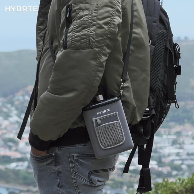 Flat Travel Water Bottle | Leak Proof Slim Flask | BPA Free | 18 oz (Slate Grey)