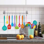 LIANYU 12-Piece Silicone Kitchen Cooking Utensils with Holder, Kitchen Tools Set Include Slotted Spatula Spoon Turner Ladle Tong Whisk, Dishwasher Safe, Multi Colored