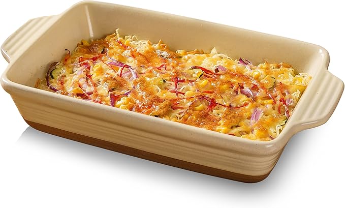 Casserole Dishes for Oven Microwave, Porcelain Baking Dishes with Handles, Rectangular Deep Lasagna Pans, Premium Ceramic Bakeware, Yellow 2.9 Qt (8.46"x14.56") Housewarming Gift