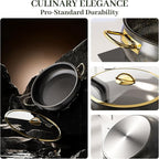 Fully Clad 5-Ply Stainless Steel Cookware Set, 12Pcs Nonstick Pots and Pans Set with Stay-Cool Handles, Induction Compatible, Stackble Design, Includes with Frying Pan, Saucepans and Saute Pan (Black)