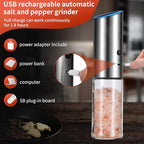 Gravity Electric Salt and Pepper Grinder Set of 2,USB Rechargeable Kitchen Electric Pepper Mill with Adjustable Grinder and LED Light,Tall Glass Salt and Pepper Grinders Refillable